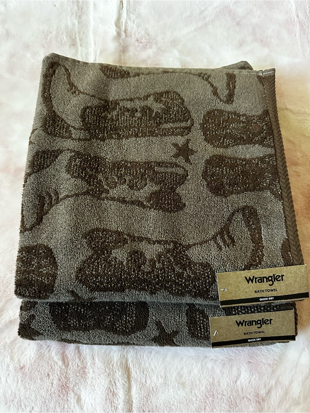 Set of 2 Bath Towels - Cowboy Boots Brown NWT